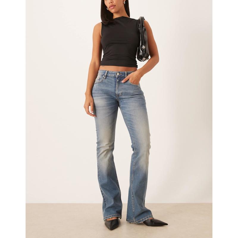 ASOS DESIGN 女士 牛仔长裤 设计小喇叭牛仔裤(midwash)