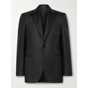 Canali 康钠丽 男士 西装外套 修身绸缎边粗纺线羊毛真丝混纺