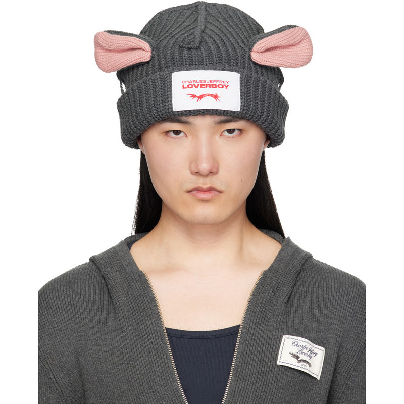 Charles Jeffrey Loverboy 男士 毛线帽 灰色 Chunky Rat 无檐帽图片