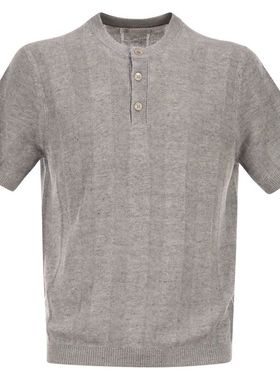 Brunello Cucinelli 男士 T恤 Seraphim 衣领亚麻棉质罗纹针织T恤