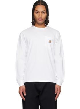 Carhartt WIP卡哈特 男士 T恤 白色贴袋长袖 T 恤