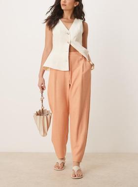 ASOS DESIGN 女士 长裤 barrel 设计精细剪裁织纹嵌杏红色裤子