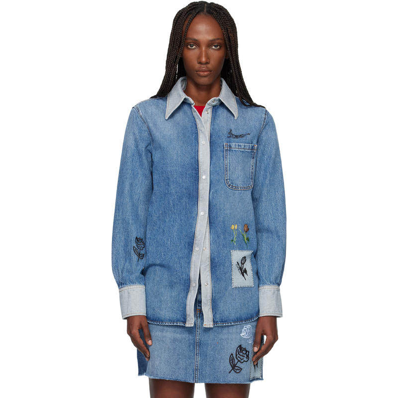 Marni 玛尼 女士 衬衫 蓝色刺绣牛仔