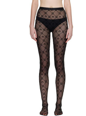 Marine Serre 女士 袜子 黑色 Recycled Mesh Flock 连裤袜