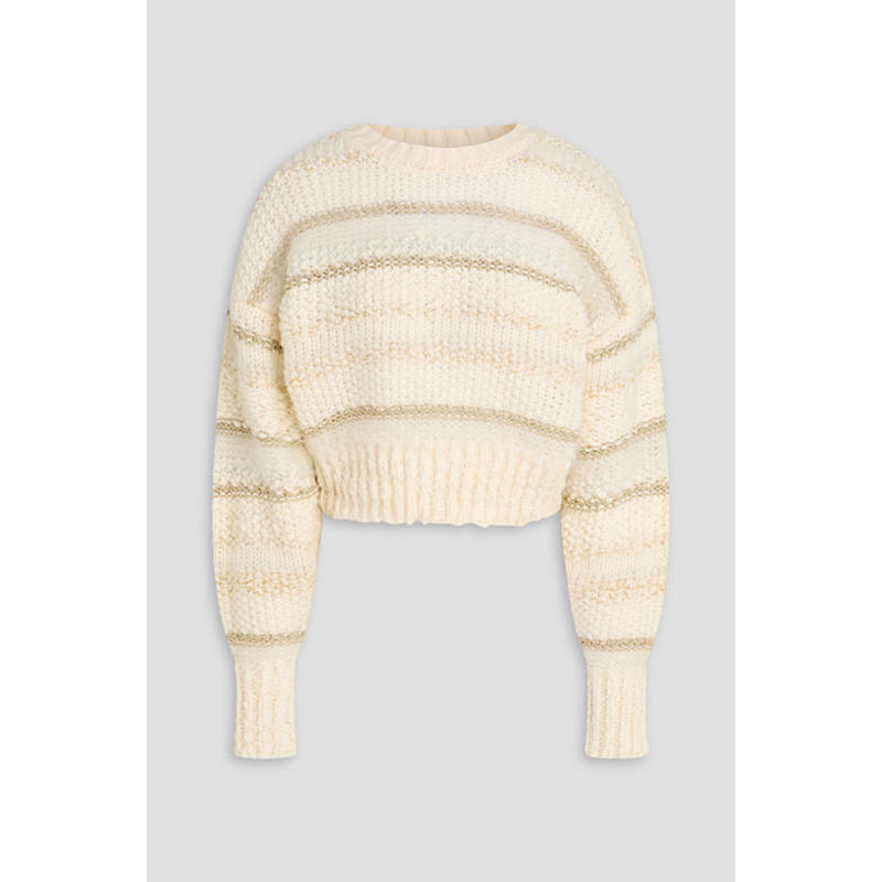 FRAME 女士 毛衣 短款金属感条纹羊毛混纺毛衣