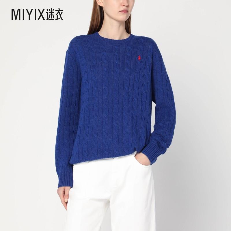 Polo Ralph Lauren拉夫劳伦 女款深蓝色粗线针织羊毛羊绒毛衣 迷