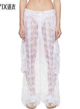 Collina Strada 女款白色 Lace Pleated 工装裤 迷衣时尚