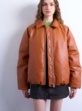 Topshop 女士 夹克 仿皮带里衬蓬松焦橙色夹克