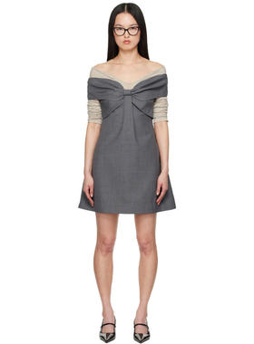 Shushu/Tong 女士 短款连衣裙 灰色 Bow Off Shoulder 连衣裙