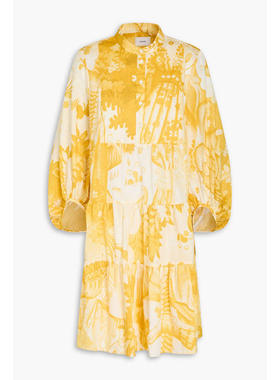 ERDEM 女士 短款连衣裙 层叠印花棉质斜纹布迷你衬衫式连衣裙