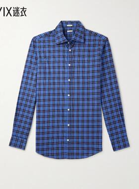 Massimo Alba 男款Genova 格纹棉质府绸衬衫 迷衣时尚