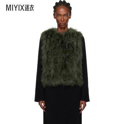 Yves Salomon 女款绿色 Cropped Feather 马甲 迷衣时尚