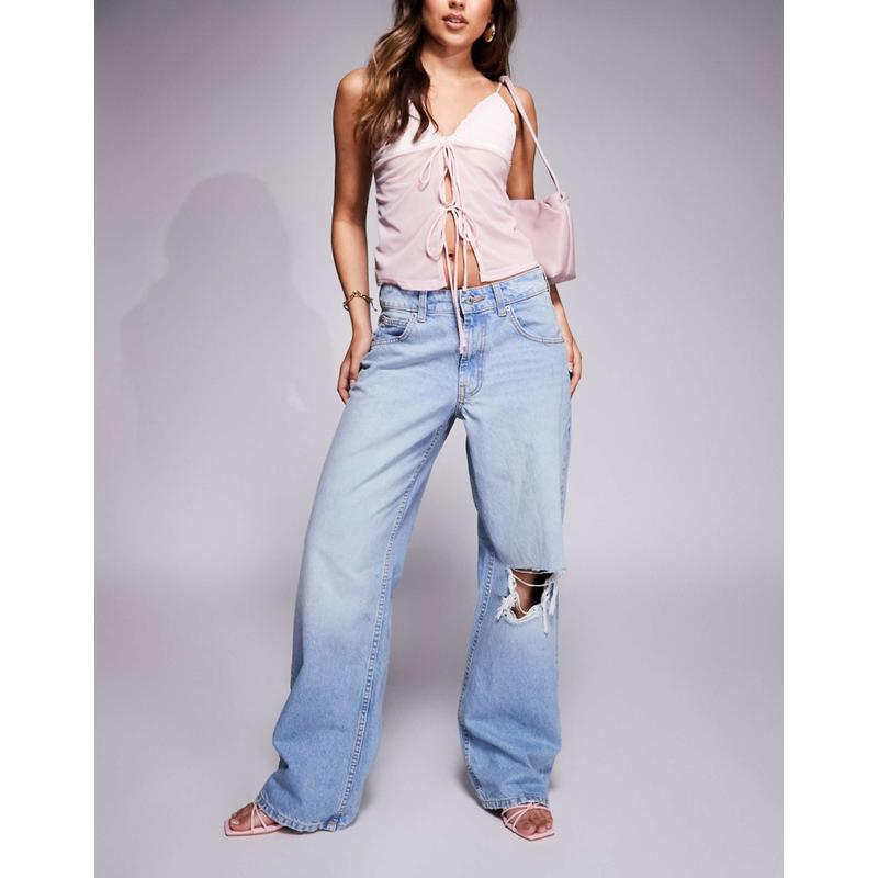 ASOS DESIGN 女士 牛仔长裤 设计低腰宽松灰白色水洗牛仔裤