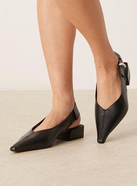 ASOS DESIGN 女士 鞋靴 Ledge premium 设计皮质露跟鞋靴(黑色)