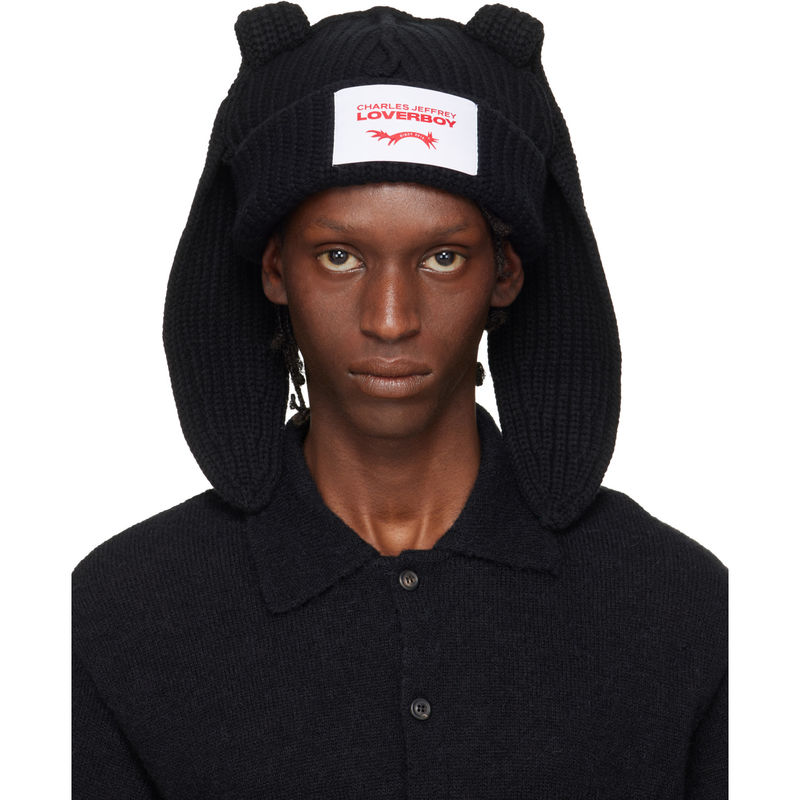 Charles Jeffrey Loverboy 男士 毛线帽 黑色 Chunky Rabbit图片