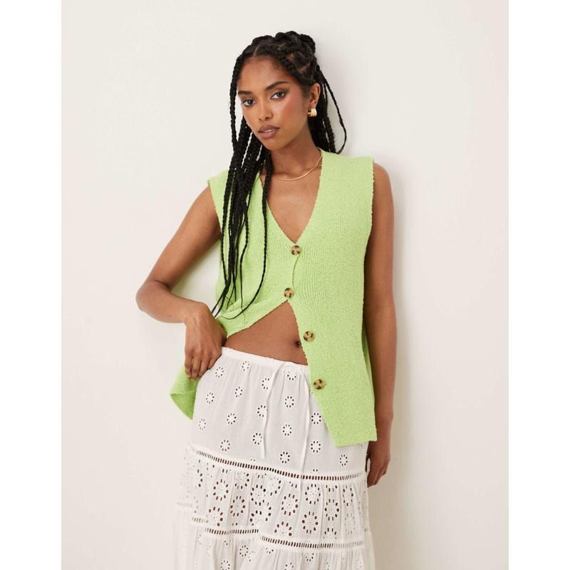 ASOS DESIGN 女士 马甲 设计粗纺针织宽松款黄绿色夹克