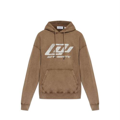 Off-White 男士 SS26 卫衣 灰白色徽标印花抽绳连帽衫