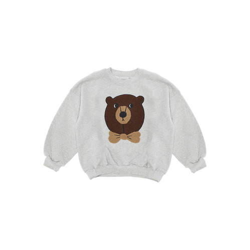 Mini Rodini 婴儿 卫衣 Bear on Front 灰色拼缀棉质(Boy)童装
