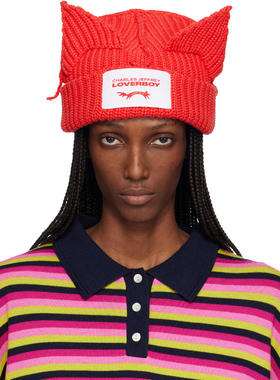 Charles Jeffrey Loverboy 女士 毛线帽 红色 Chunky Ears 毛线帽