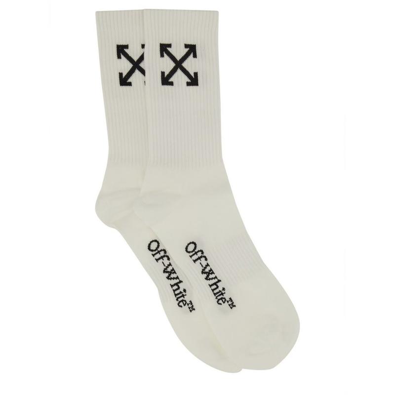 Off-White 男士 FW25 袜子 灰白色標誌嵌花羅紋襪子