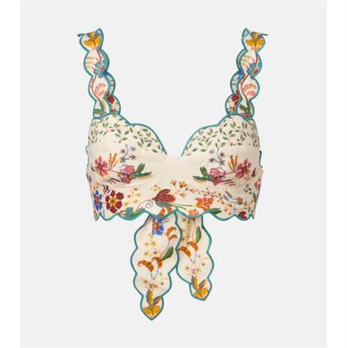FARM Rio 女士 上衣 Scarves 花朵齿纹亚麻短款