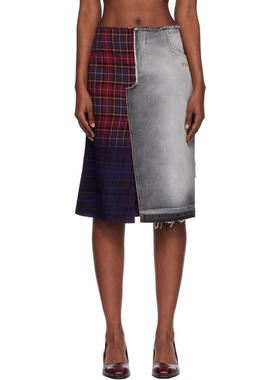 Off-White 女士 中长裙 红色  蓝色 Check Flannel Denim 半身裙