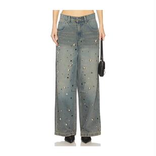 London 铆钉阔腿牛仔裤 女士 Colossus 牛仔长裤 Jaded