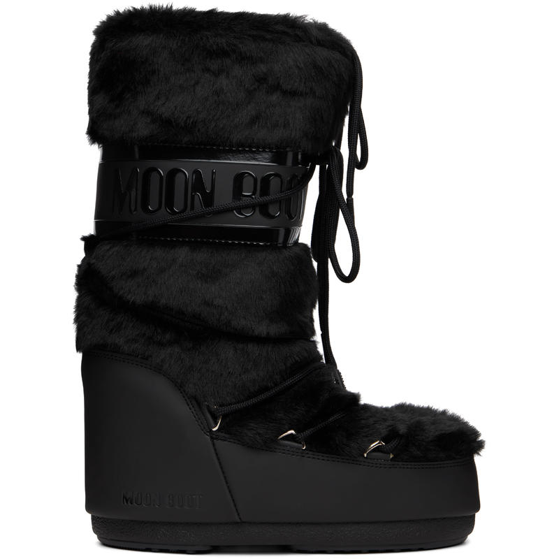 Moon Boot 女士 长靴 黑色 Icon Faux-Fur 中筒靴