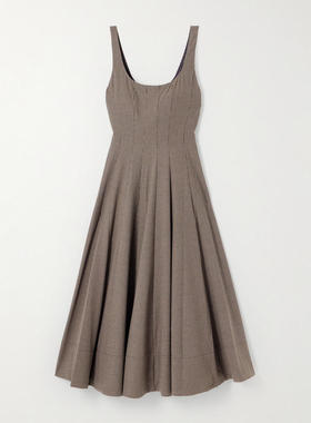 Staud 女士 FW25 中长连衣裙 Wells 褶裥千鸟格府绸中长连衣裙