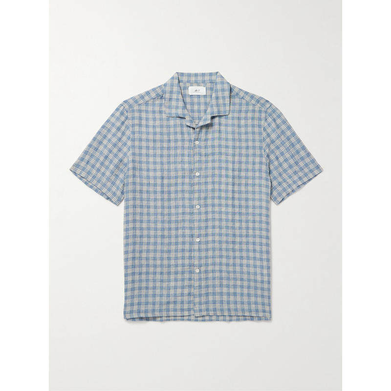MR P. 男士 FW25 衬衫 Camp-Collar Crinkled-Linen 格纹衬衫