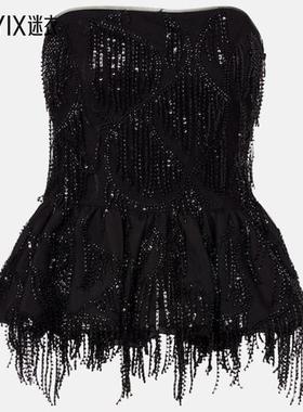 ROTATE 女款Albertina 珠片无肩带上衣 迷衣时尚