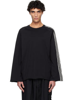 Y-3 男士 T恤 黑色 Raw Edge 3-Stripes 长袖 T 恤