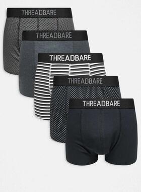 Threadbare 男士 三角内裤 磨绒及臀多彩图案四角裤(5件套)(黑色)