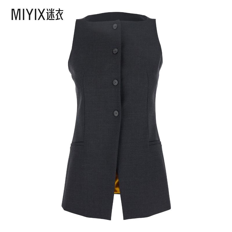 【秋冬新品】merci Italia Front 灰色露肩襟闭扣布织女士背心 迷