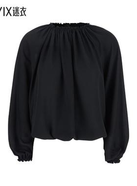 Plain Curlsin 黑色溜肩布织女士上衣 迷衣时尚