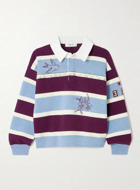 Sea NY 女士 POLO衫 Hester 刺绣条纹棉质羊绒混纺橄榄球衬衫