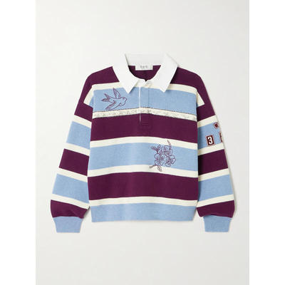 Sea NY 女士 POLO衫 Hester 刺绣条纹棉质羊绒混纺橄榄球衬衫