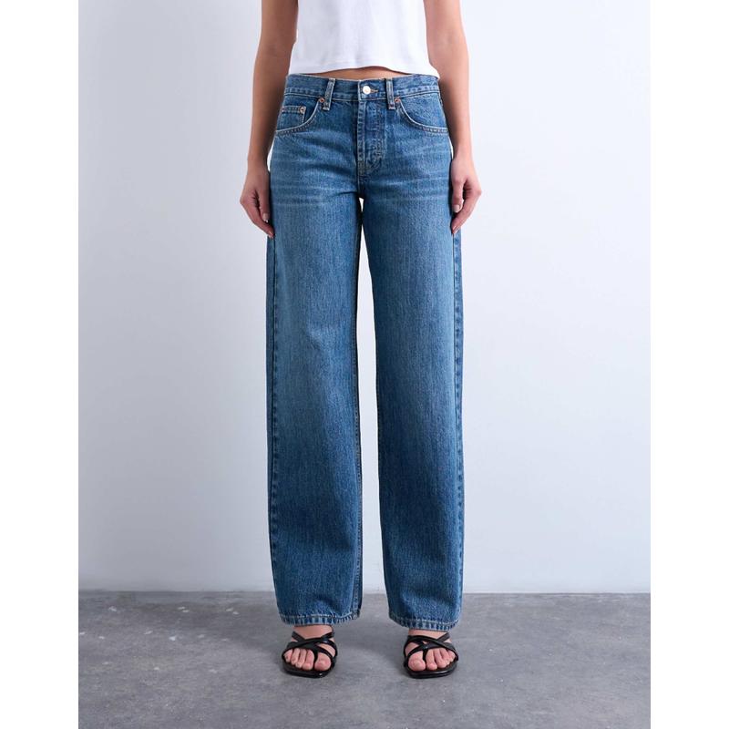 Topshop 女士 牛仔长裤 Ember 低腰直筒复古蓝色牛仔裤