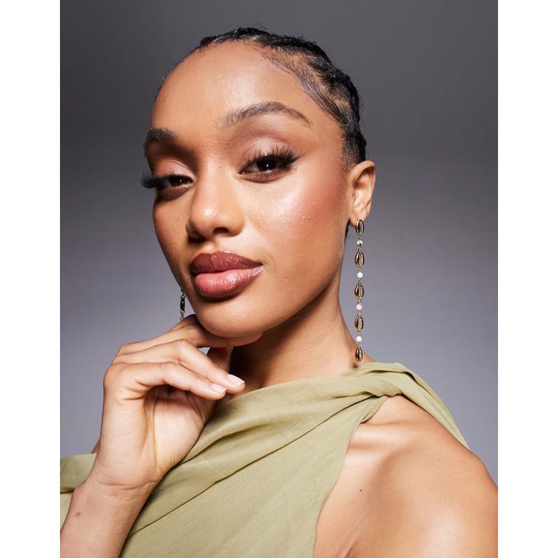 ASOS DESIGN 女士 耳环 设计贝壳人造珍珠色调耳环(金色)