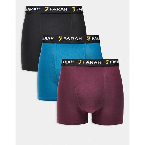Farah 男士 平角内裤 提花腰带徽标黑色酒红色蓝色四角裤(三件装)