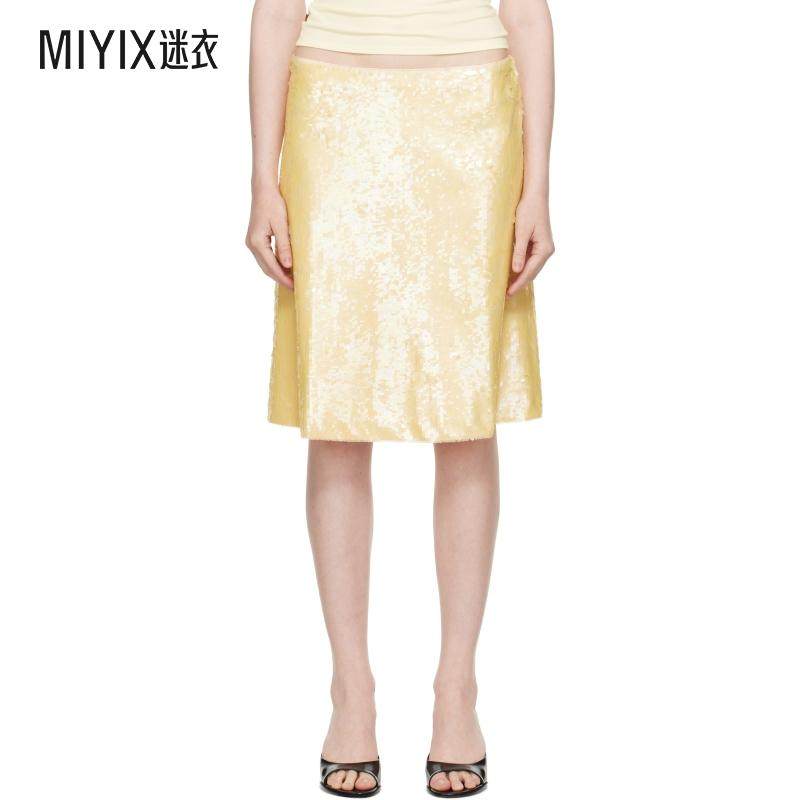 Danielle Guizio 女款黄色 Isabelle Sequin 半身裙 迷衣时尚