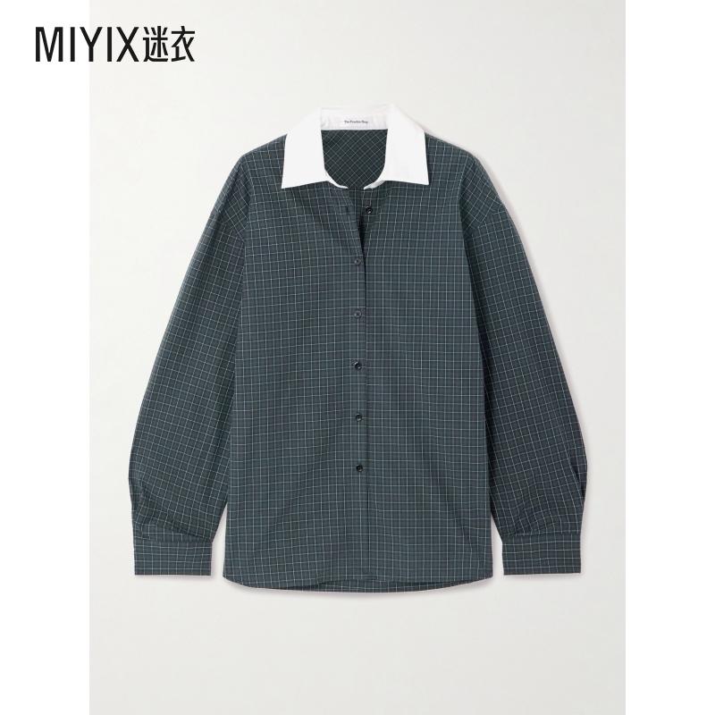 【秋冬新品】The Frankie Shop 女款Hylan 宽松款格纹棉质衬衫 迷