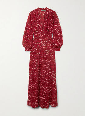 RIXO 女士 FW25 中长连衣裙 Emory 波尔卡圆点真丝双绉长款连衣裙