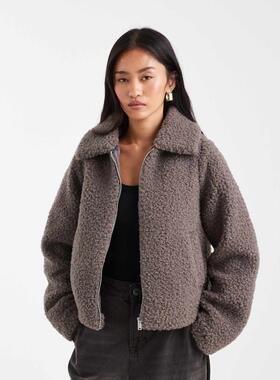 Threadbare 女士 夹克 borg 磨绒短款夹克(灰色)