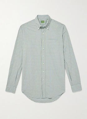 SID MASHBURN 男士 FW25 衬衫 领尖带扣式格纹棉质府绸衬衫