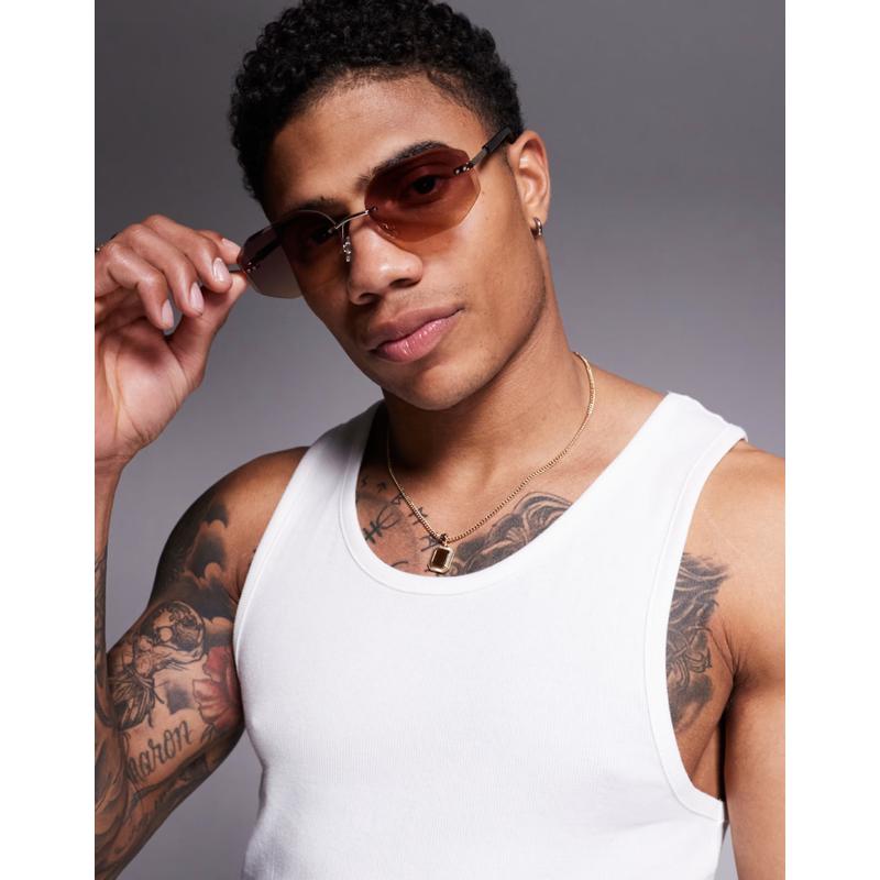 ASOS DESIGN 男士 太阳镜 设计无框紫色镜片金属金色边框太阳眼镜