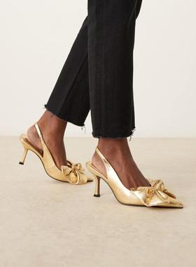 ASOS DESIGN 女士 鞋靴 设计橙黄色蝴蝶结中跟金色鞋