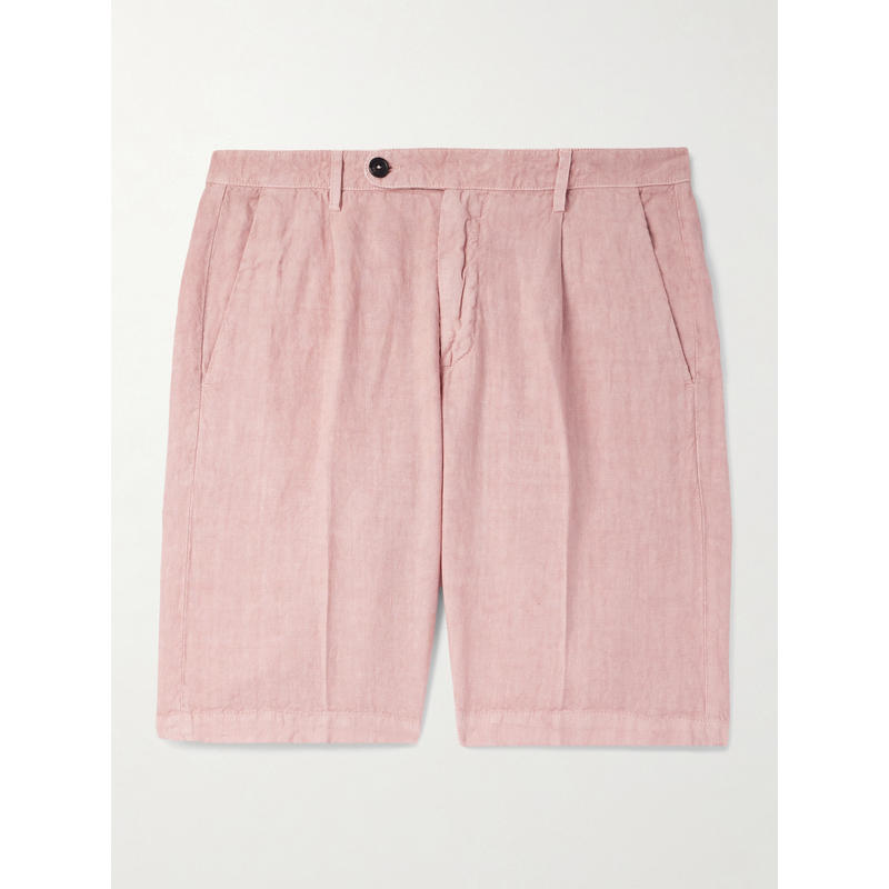 Massimo Alba 男士 FW25 短裤 Alaccia 直筒褶裥亚麻短裤