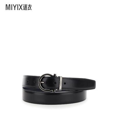 Salvatore Ferragamo菲拉格慕 黑色针扣皮革男士皮带 迷衣时尚