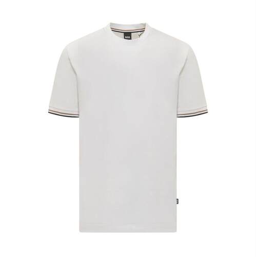 Boss 博斯 男士 T恤 白色 Cotton-Jersey Signature-Stripe Cuffs